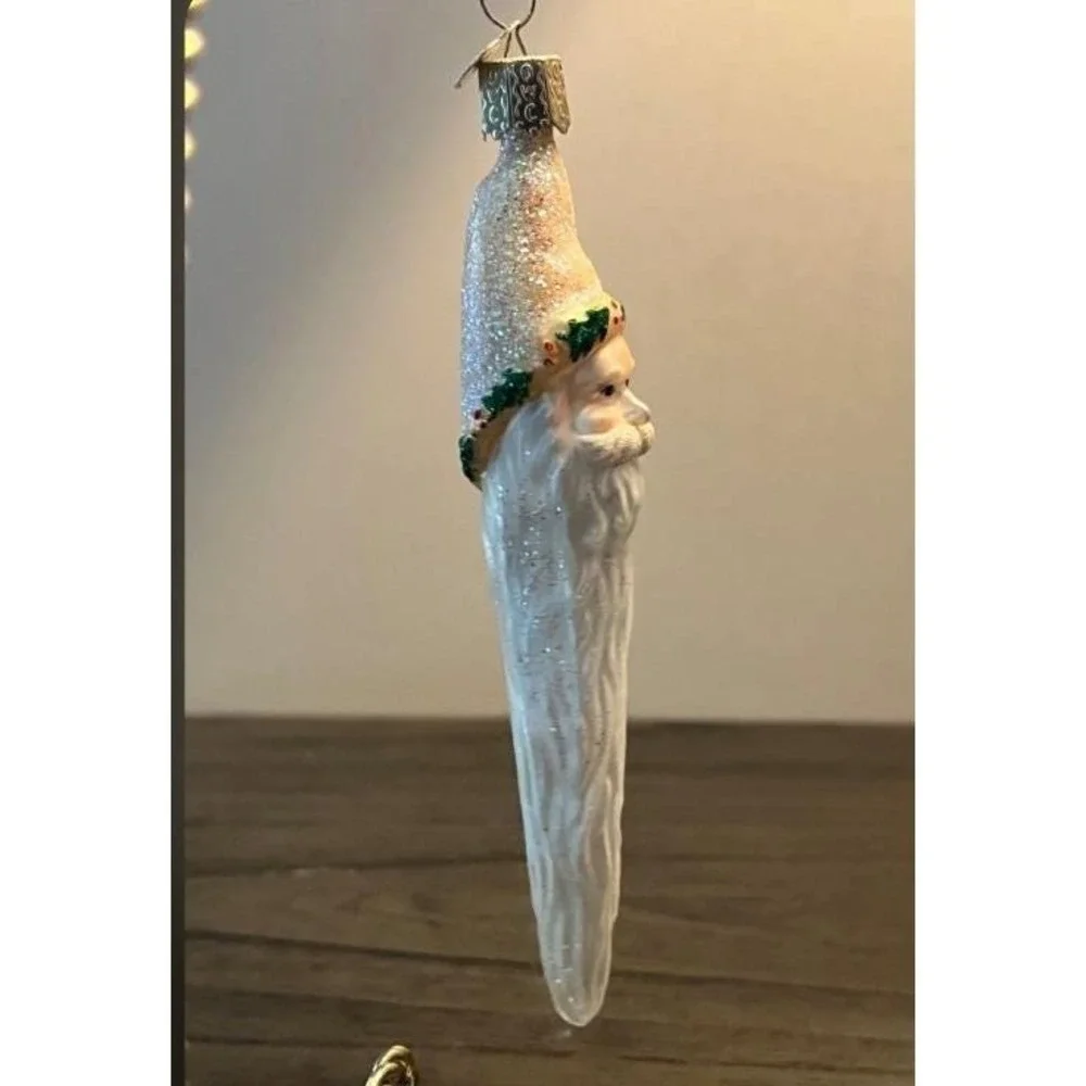 Old World Christmas OWC Glass Santa Head Ornament Long Beard Holly Hat 5.75